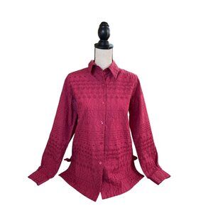 Van Heusen Womens Medium Collard Shirt Red Long Sleeve Floral Button-Down